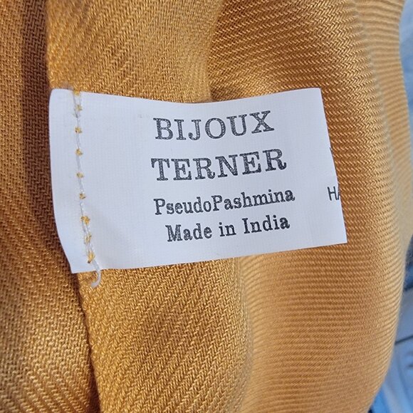 Vintage Bijoux Terner Scarf Wrap 100% Faux Pashmina Gold Scarf 84 X 30 In - Picture 3 of 3